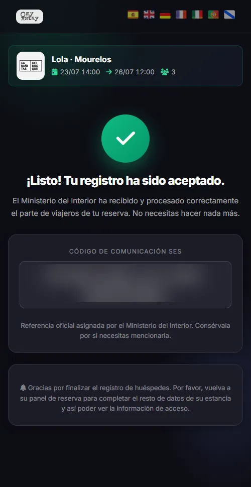 El Ministerio confirma el parte y devuelve el código oficial de comunicación SES